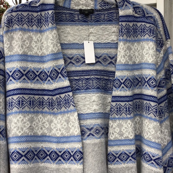 NWT Talbots Gray Blues White Pattern Stripe Cardi - Picture 2 of 7